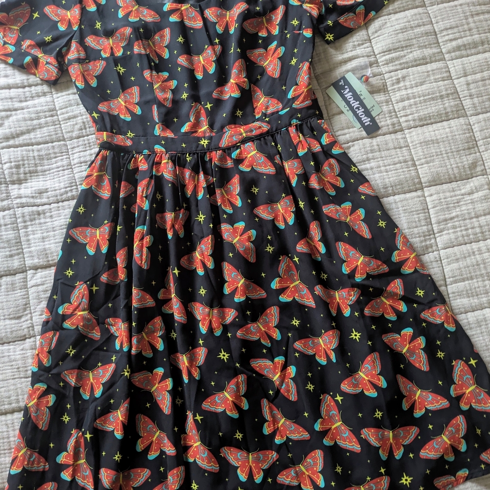 Modcloth Black Dress with Red Moth Print